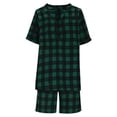 thumbnail image 4 of TaTaai Women's Summer Casual Cotton Linen Plaid V-Neck Button Short Sleeve Top and Drawstring Shorts Two Piece Set Loose Fit Comfortable Breathable Daily Outfit Gift, 4 of 8