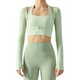 thumbnail image 4 of Women's Stretch Cutout Yoga Sports Jacket Long Sleeve Crop Top T Shirts with Thumb Holes, 4 of 8