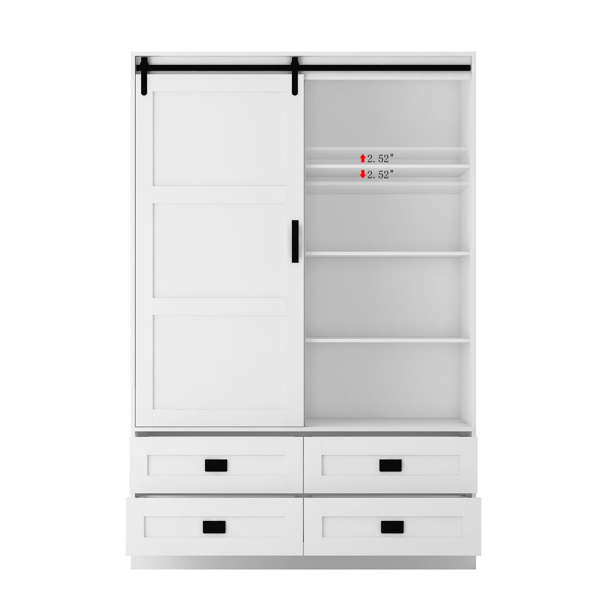 Aukfa Wood Armoire Wardrobe Closet,Clothing Storage Cabinet with Drawers,Hanging Rod & Barn Door,White