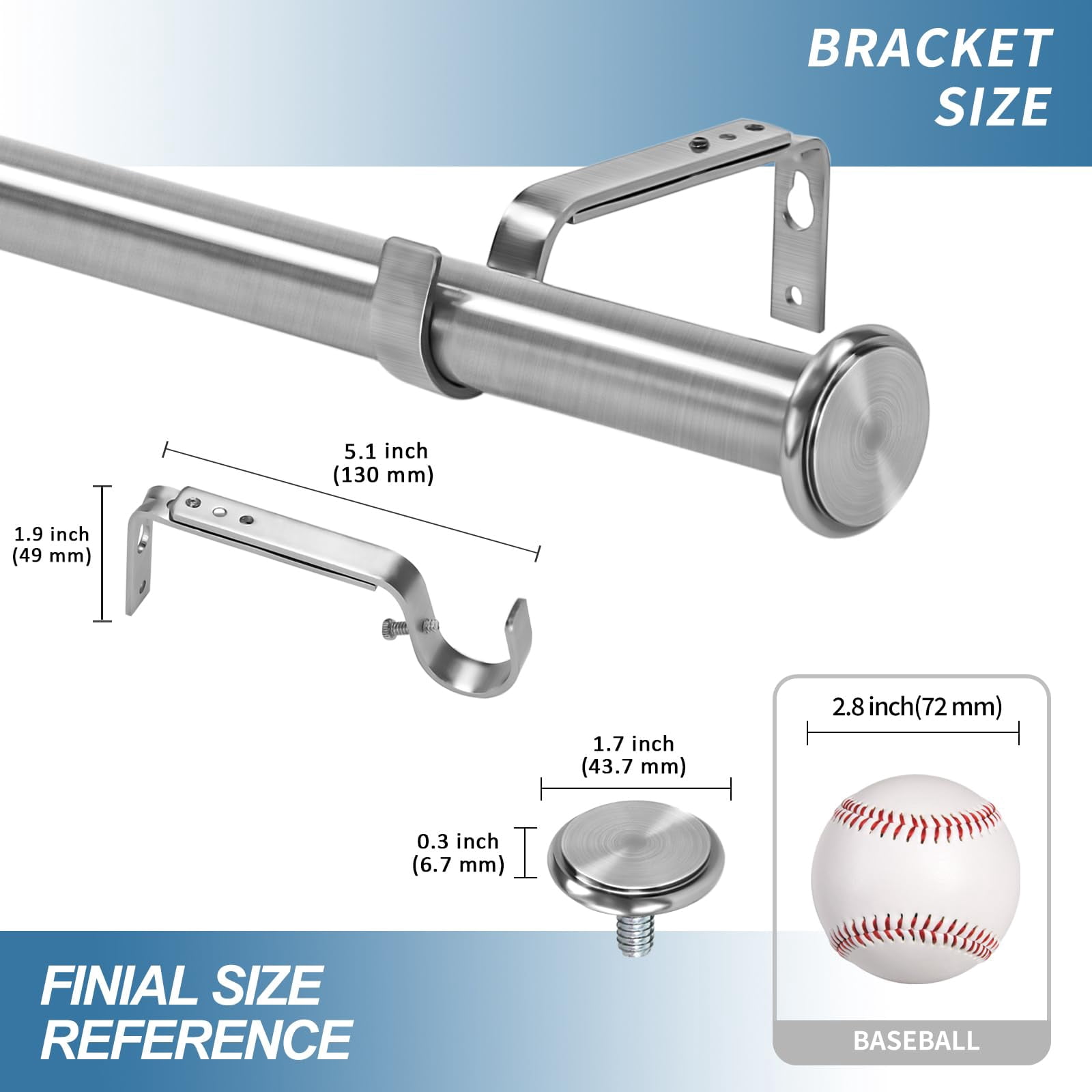 Urbanest 1" Adjustable Curtain Rod Set with Cap Finial Metal Window Drapery Rod, Modern Minimalist Design