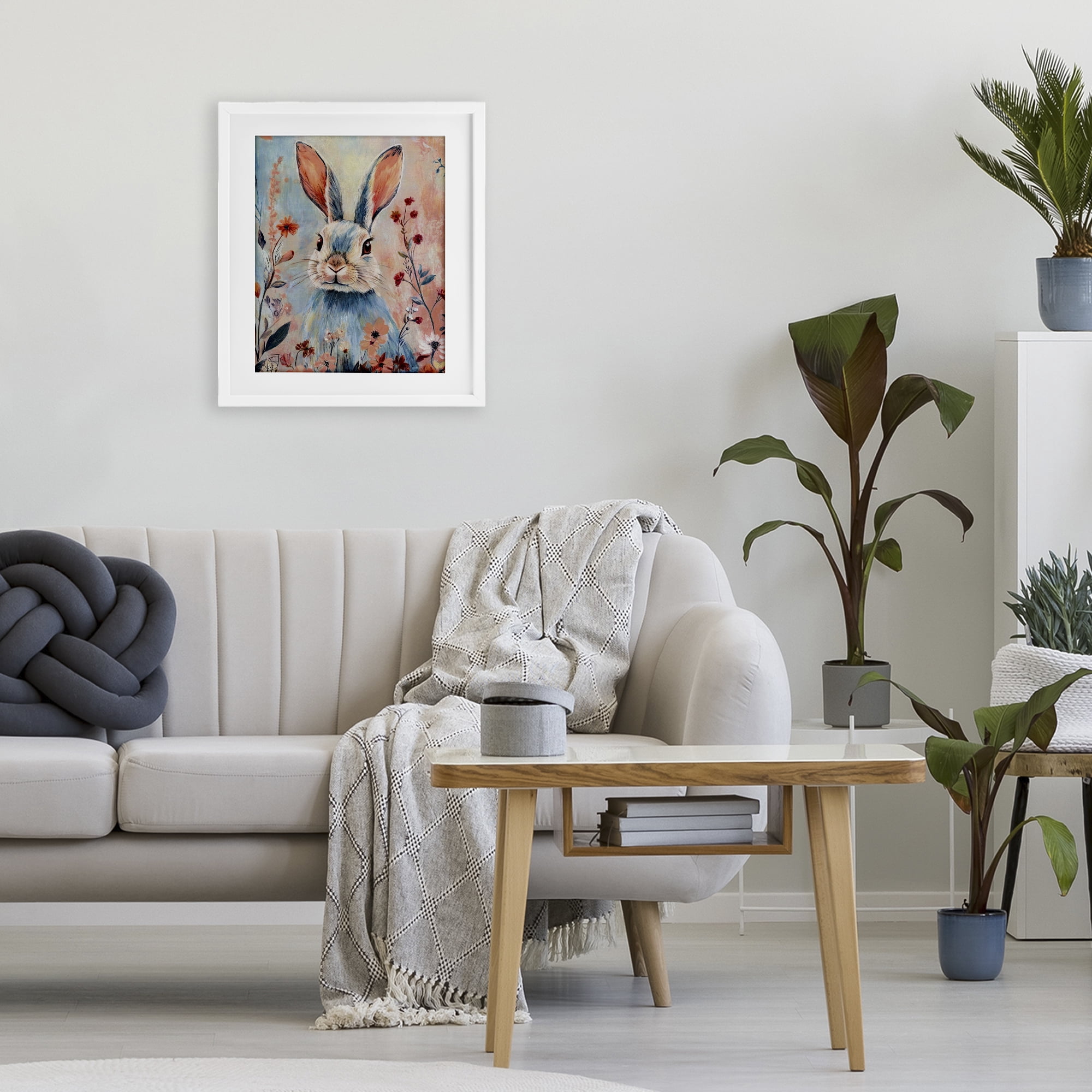 Stupell Industries Blue Rabbit & Wildflowers White Framed Print Under Glass, design by Sara Culpepper
