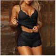 thumbnail image 2 of Womens Sleepwear Women Lace Pajamas Pajamas Set High Waist Sheer Sleepwear Bow Cami Shorts Set Bra and Panty Sheer Floral Lace Nightwear Set Black 3XL, 2 of 4
