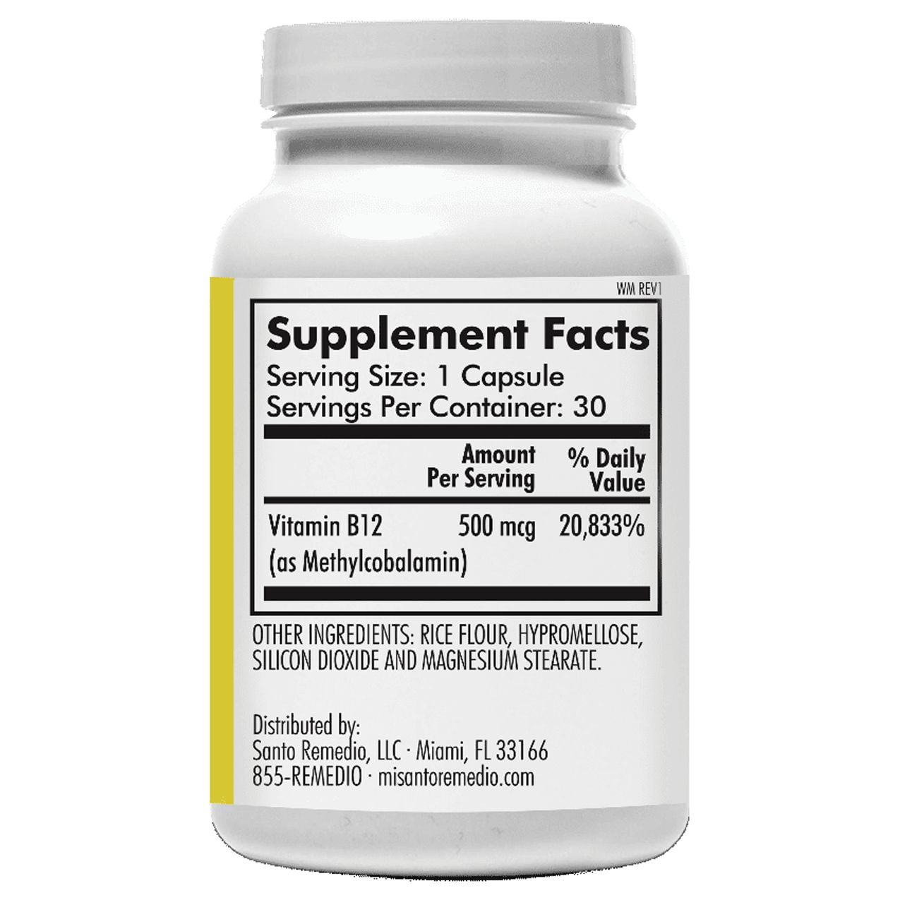 (2 pack) Santo Remedio Vitamin B12 Dietary Supplement Capsules, 500 mg, 30 Count, Herbal Supplement