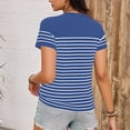thumbnail image 5 of Htigea Womens Striped Short Sleeve Tops Casual Crewneck T Shirt Summer Loose Fit Pullover Tee Blue XXL, 5 of 6