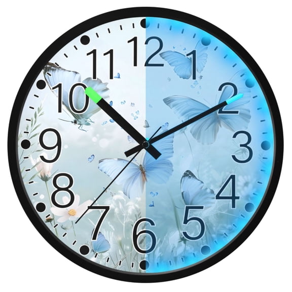 Ryvnso Spring Butterfly 12 Inch Night Light Wall Clock Silent Battery Operated Luminous Clocks