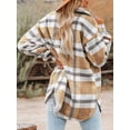 thumbnail image 2 of SEARIPE Women's Casual Plaid Shacket Jacket Flannel Wool Blend Long Sleeve Button Shirt Jacket Coat with Pockets Khaki M, 2 of 4