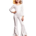 thumbnail image 2 of ZHOGXU Kids Girls Romper Long Sleeve Round Neck Solid Color Glitter Stretchy Comfortable Jumpsuit Bodysuit For Stage Performance,Silver,15-16 Years, 2 of 4