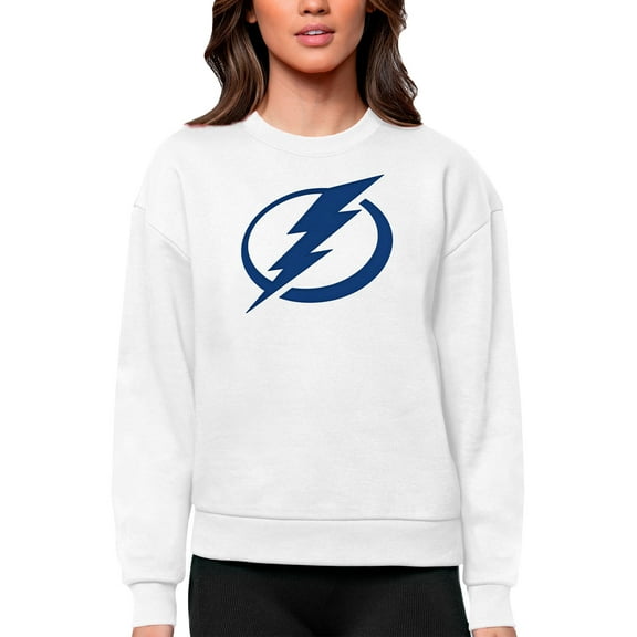 Women's Antigua White Tampa Bay Lightning Primary Logo Team Logo Victory Crewneck Pullover Sweatshirt