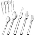 thumbnail image 1 of 65 Piece Silverware Set with Serving Utensils Tableware, Stainless Steel Square Flatware Cutlery Set for 12, Mirror Finish, Dishwasher Safe, 1 of 7