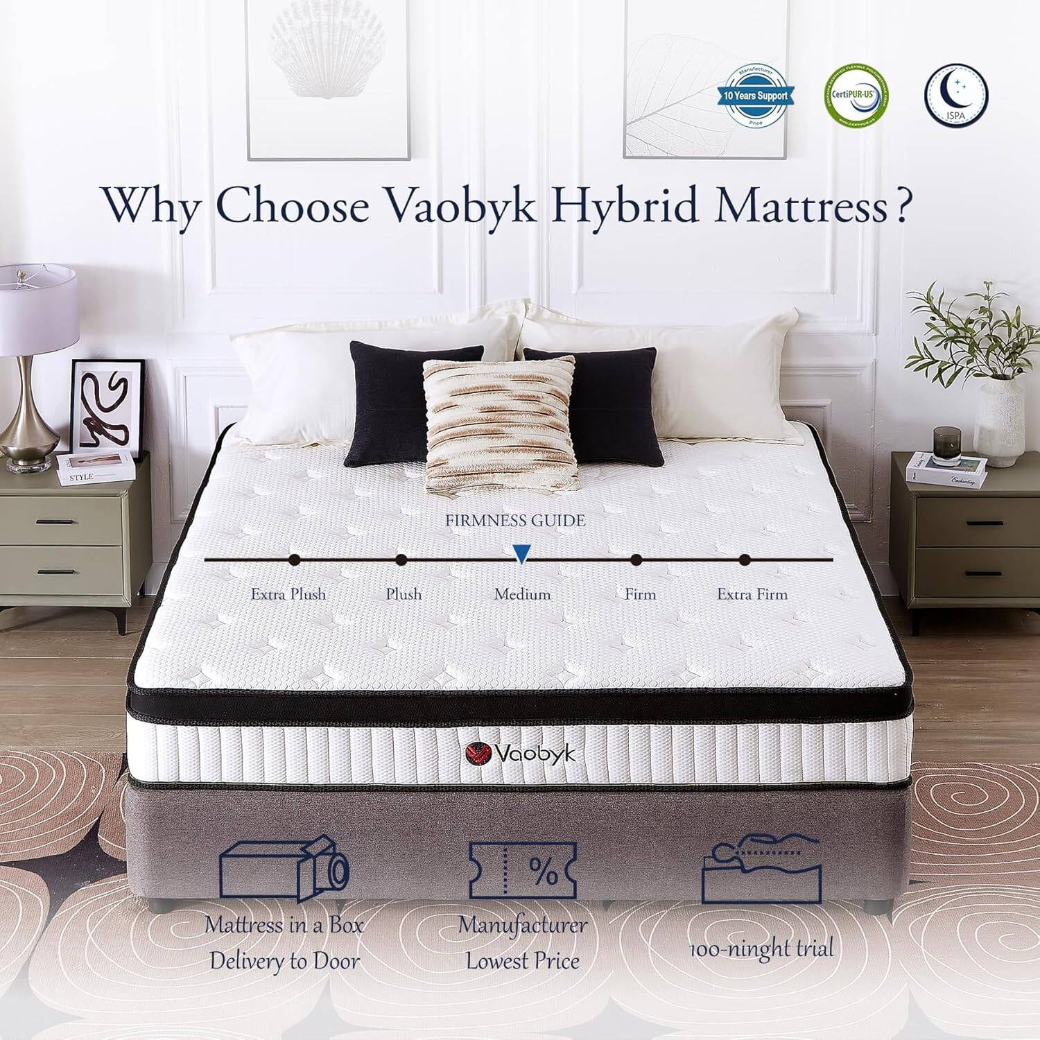 Full Size Mattress, 10 inch Hybrid Full Mattress in a Box, Memory Foam Mattress with Pocket Springs, Pressure Relief & Motion Isolation, CertiPUR-US Certified, Medium Firm