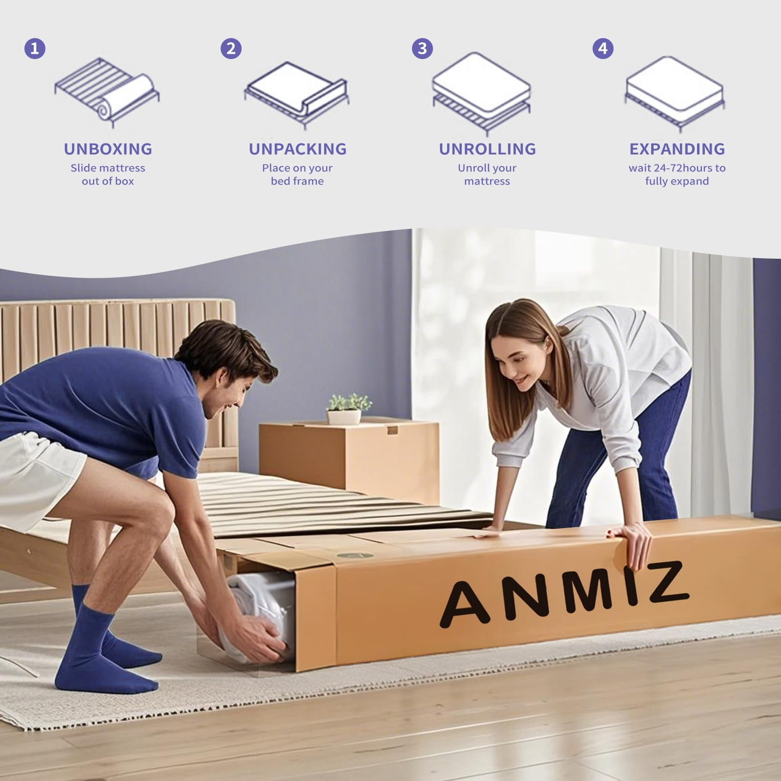 Anmiz 14 inch King Size Mattress, CertiPUR-US Certified Memory Foam Hybrid Mattress in a Box, Breathable Soft Knitted Fabric Cover, 5-Zone Coils Support, Medium Firm Feel, Pressure Relief