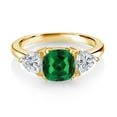 thumbnail image 2 of Gem Stone King 18K Yellow Gold Plated Silver Green Nano Emerald and Lab Grown Diamond Engagement Ring for Women | 1.39 Cttw | Cushion 7MM | Gemstone May Birthstone | Size 7, 2 of 3