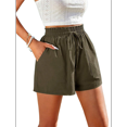 thumbnail image 2 of Linen Shorts for Women Summer Casual High Waisted Wide Leg Drawstring Beach Loose Shorts Comfy Fashion Outfits Green L, 2 of 7
