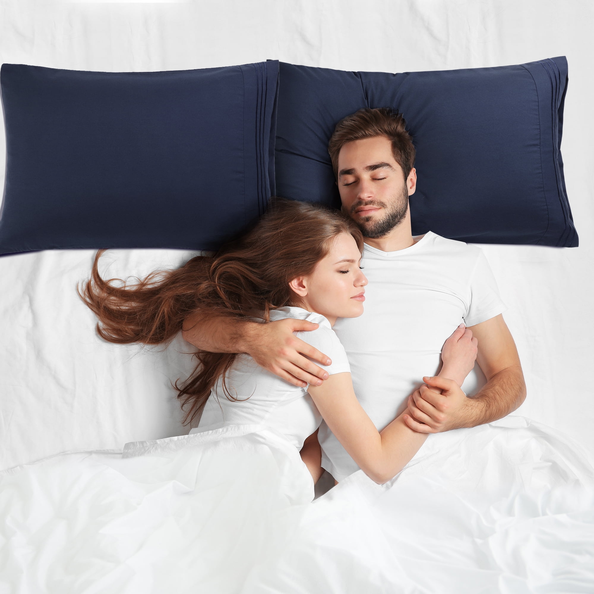 Unique Bargains Polyester Microfiber Soft With Zipper Pillowcases 2 Pcs Navy Standard