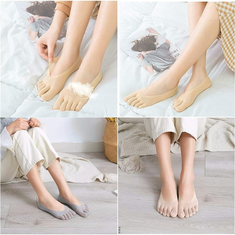 10 Pairs Sock Align Toe Socks for Bunion, Orthopedic Compression Toe Sock  Women, No Show Low Cut Five Finger Socks (One Size for Women,Beige) 
