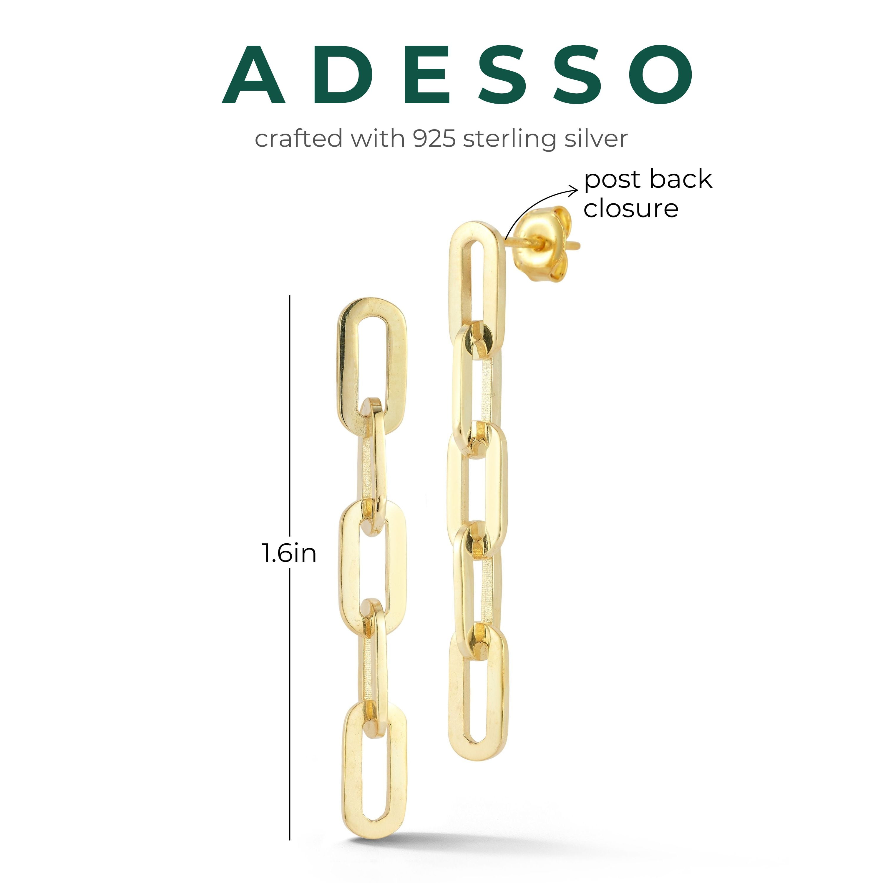 Adesso Milano Jewlery Sterling Silver Paperclip Link Drop Earrings for Women, 5 links, Gold