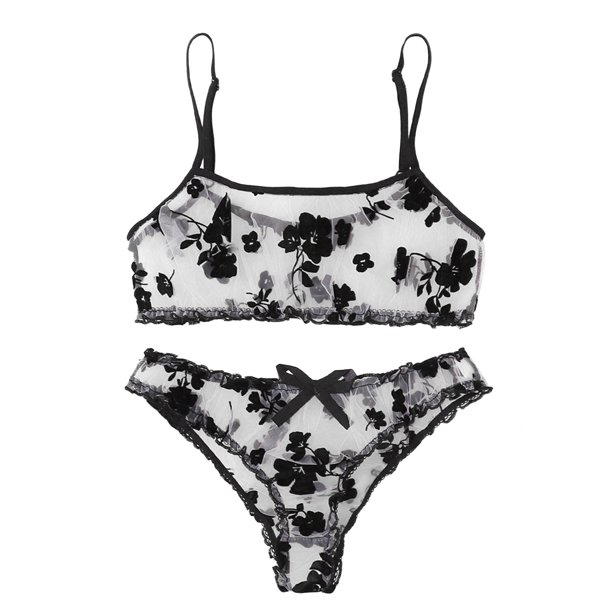 TAIAOJING Women Exotic Lingerie Set Sexy Flower Embroidery Gstring