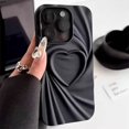 thumbnail image 2 of Funda de teléfono con diseño de corazón de amor en 3D y arrugas plegables a la moda para iPhone 13, 14, 15 Pro Max, 16 Plus, 11, 12 ProMax, cubierta completa de silicona mate suave, 2 of 5
