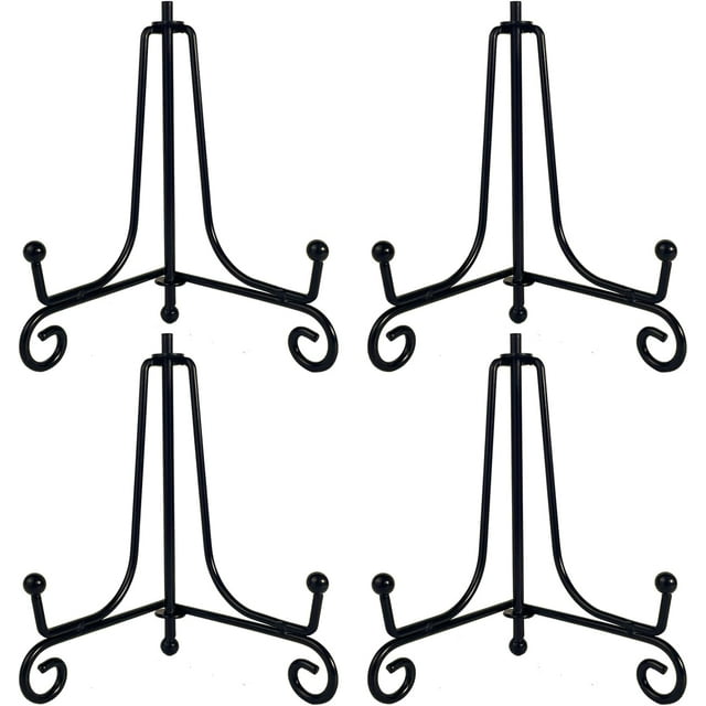 HENABLE 4PCS Premium Black Iron Plate Stands for Display 4 Inch, Decorative Solid Metal Plate Holders for Displaying, Mini Easel, Frame, Book, Card, Plaque, Bowl, Picture Stands for Display