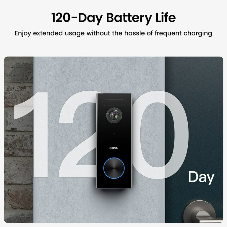 AOSU 2K Wireless Video Doorbell, Motion Sensor, Chime, 180-Day