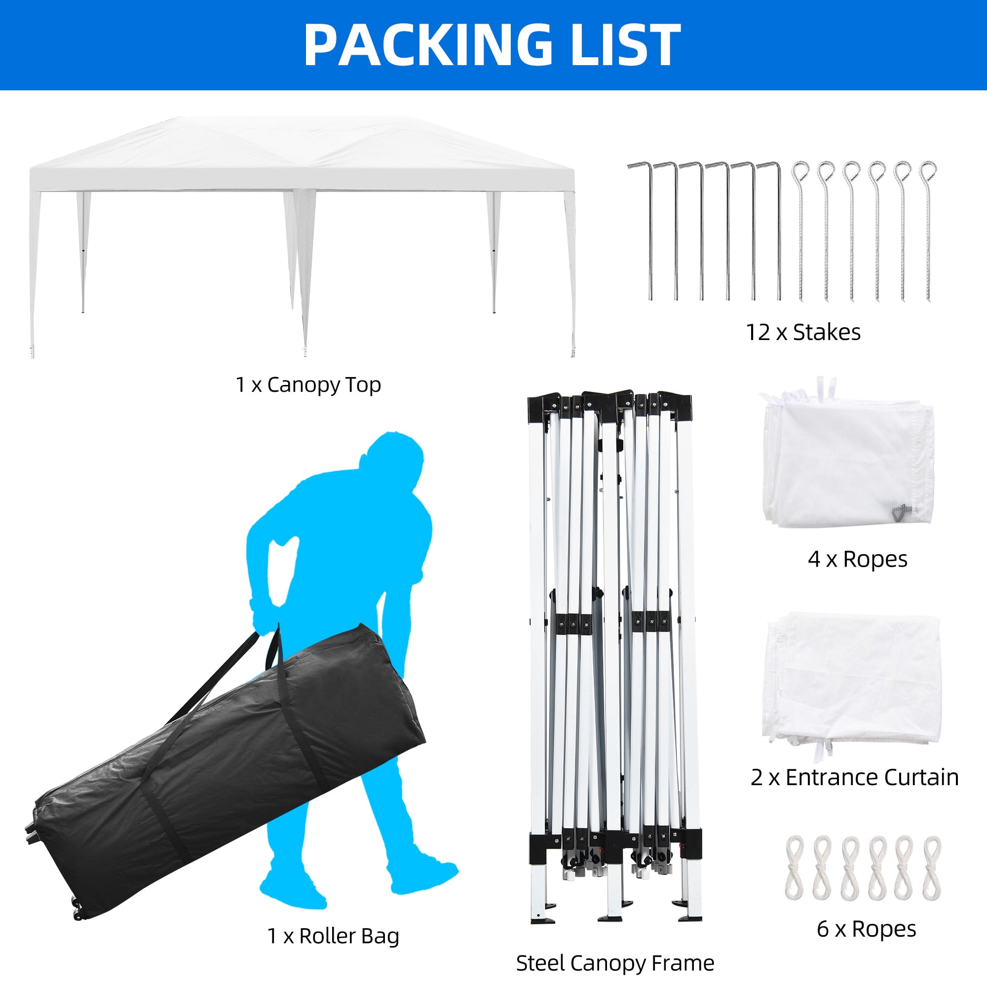 Uforic 10 ft x 20 ft Easy Pop Up Outdoor Patio Canopy Tent 6 Removable Sidewalls,4 Mesh Windows,6 Ropes,12 Stakes and 1 Carry Bag - White