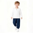 thumbnail image 2 of oelaio Toddler Baby Kid Fall Winter Clothes 2 Piece Outfit Long Sleeve Henley Shirt and Cinch Bottom Pants Set Boys Girls Casual Sweatsuit Sets Navy 2 Years, 2 of 6