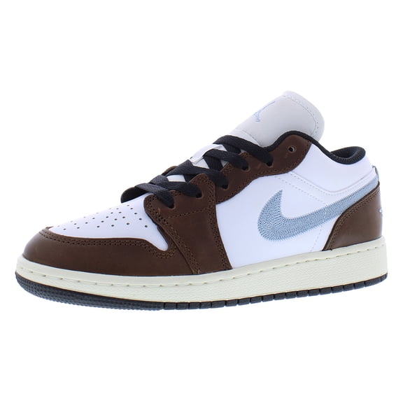 Nike Air Jordan 1 Low SE Leather GS Boys Shoes Size 4, Color: White/Black/Sail/Blue Grey