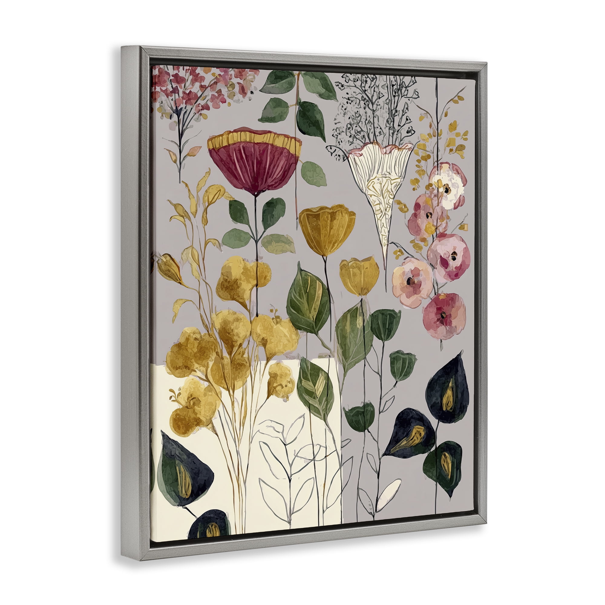 Playful Assumptions Foliage Gray Framed Floater Canvas Wall Art, design by Annabelle Hall