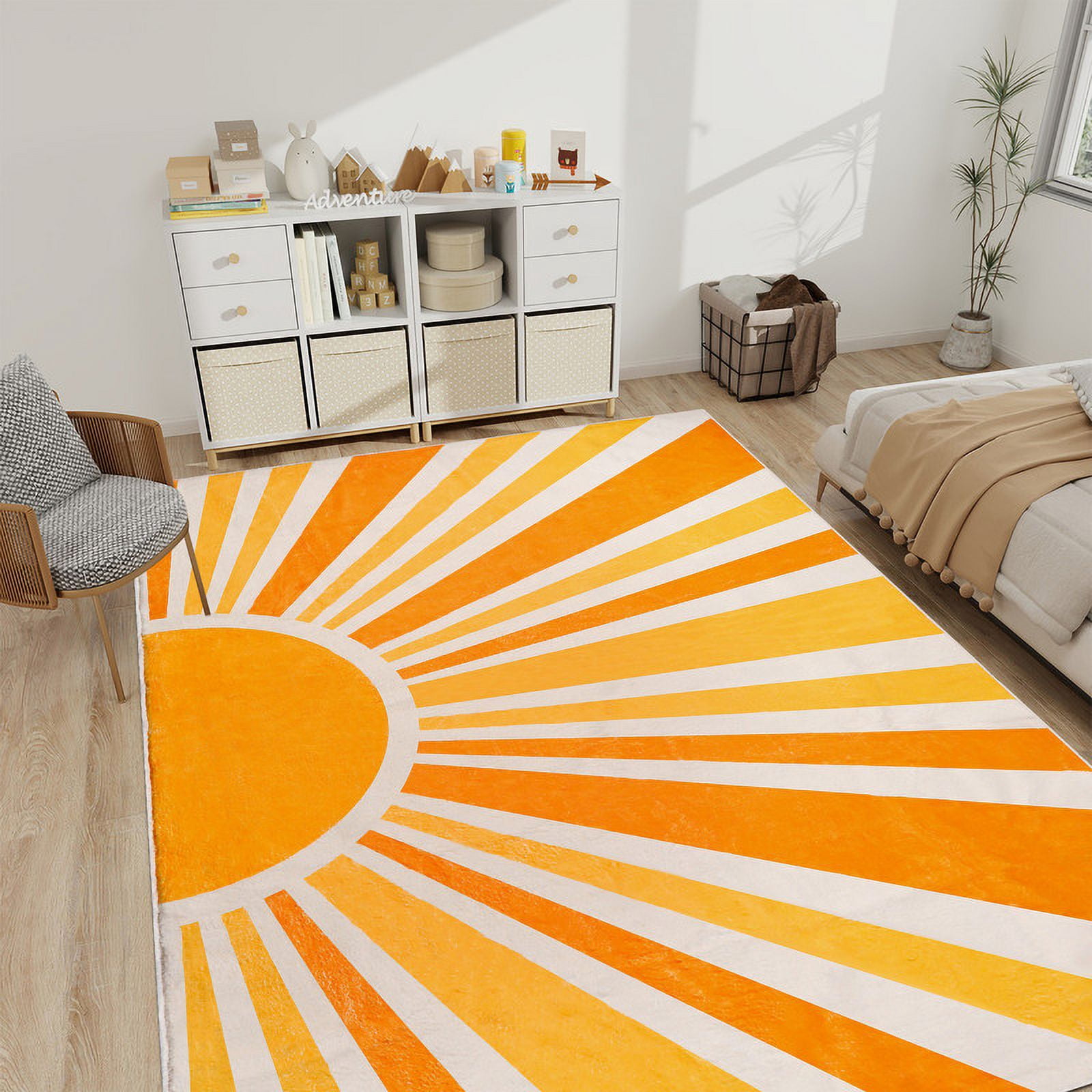 Sun Print Machine Washable Area Rugs-4x6ft for Living Room, Yellow Large Non-Slip Boho Kids Nursery Throw Rug Carpet for Bedroom Entryway Dining Room Office Rug Decor