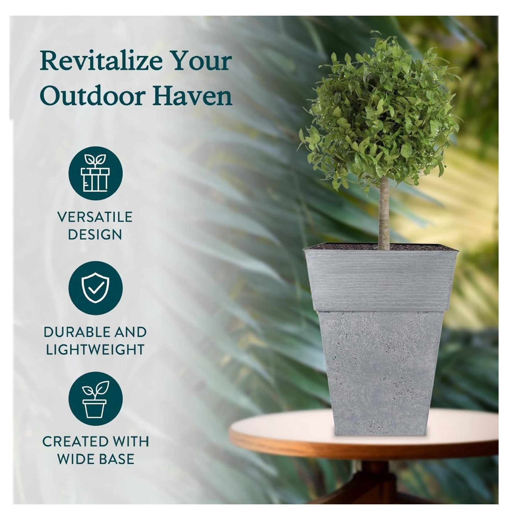 22 Inch Avino Tall Square Planter - Decorative Indoor Outdoor Plant Pot for Front Porch, Deck, Patio and Home, Oxidized Black