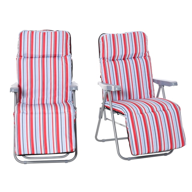 Ensemble de 2 Chaises Longues Inclinables d'Extérieur - Chaises Longues de Patio Grises et Rouges avec Siège Coussiné, Design Pliable et Ajustable pour Jardin, Piscine et Camping (29,5 Pouces x 23,6 Pouces)