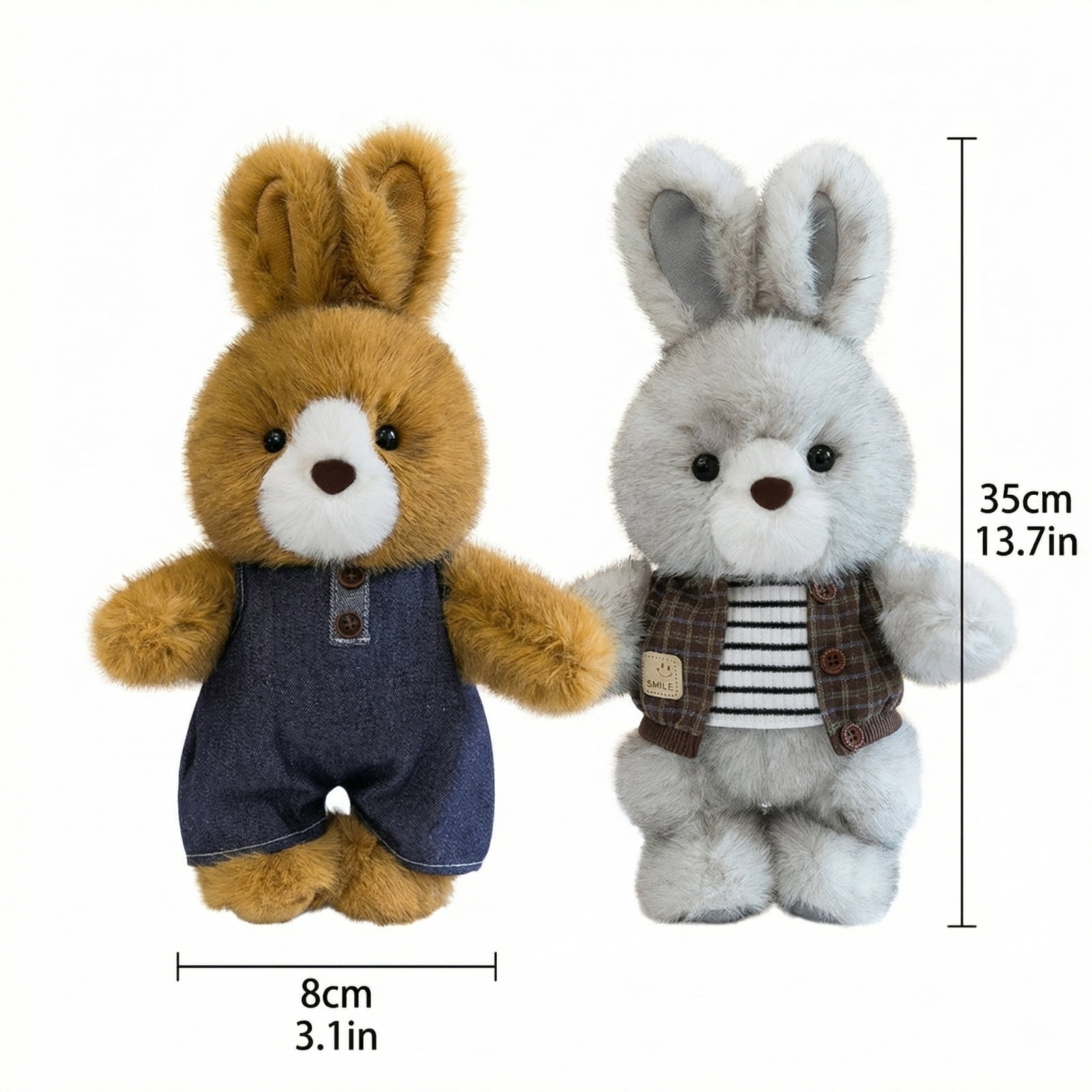 Vintage Couple - Dressed Bunny Plush Toy, Retro - Style Outfit, Soft Stuffed Animal with Bow Accent, Cuddly Companion for Kids, Decor for Nursery, Gift for Birthdays, Holidays