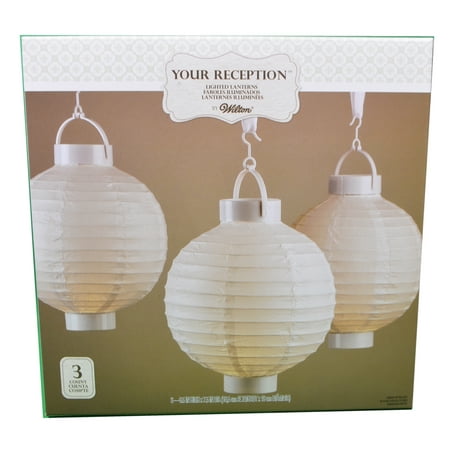 Set of 3 Wilton Hanging Light Up White Paper Lanterns Wedding Party Decorations