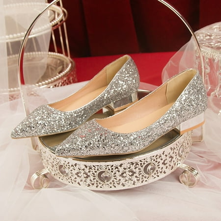 

Rimocy Sexy Shiny Sequin Pumps Women 2024 New Pointed Toe Low Heels Wedding Party Shoes Woman Slip-on Bling Glitter Bride Shoes