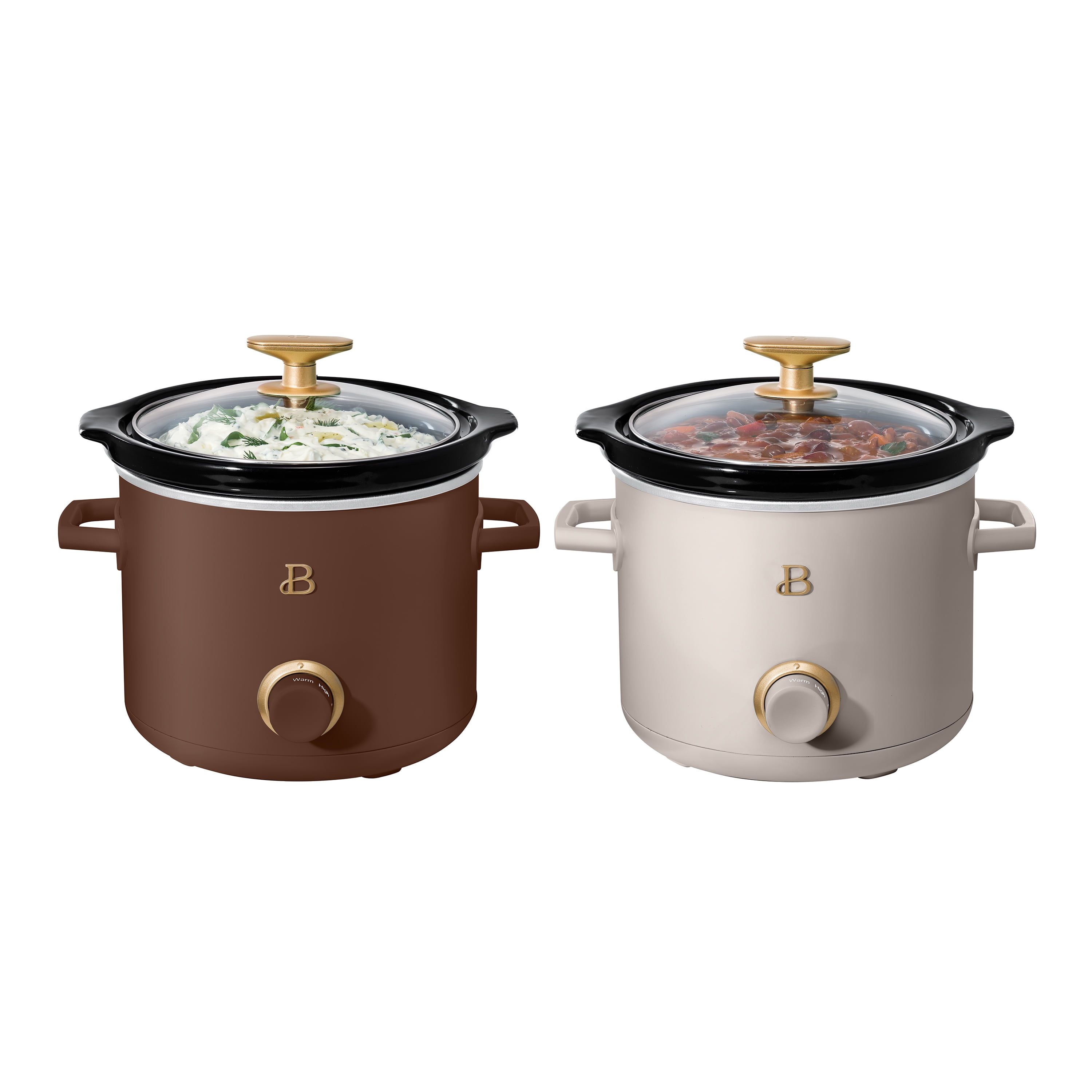 Beautiful 2-Pack 2qt Slow Cooker, Chocolate Brown, Porcini Taupe by Drew Barrymore