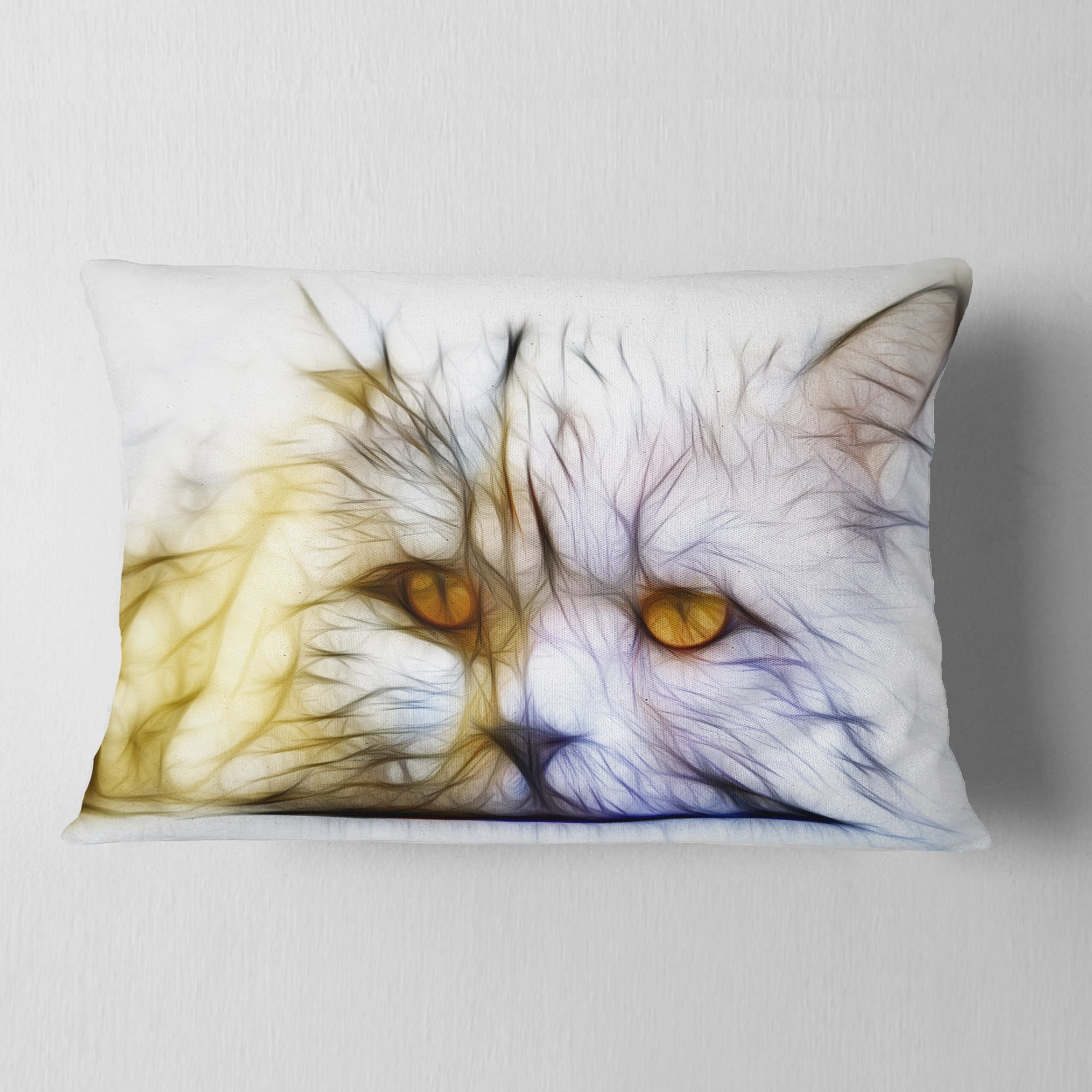 Designart Cute White Cat Fractal Illustration - Animal Throw Pillow - 12x20