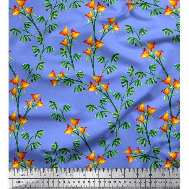 Soimoi Poly Georgette Fabric Flower & Leaves Watercolor Print Fabric by The Yard 52 Inch Wide