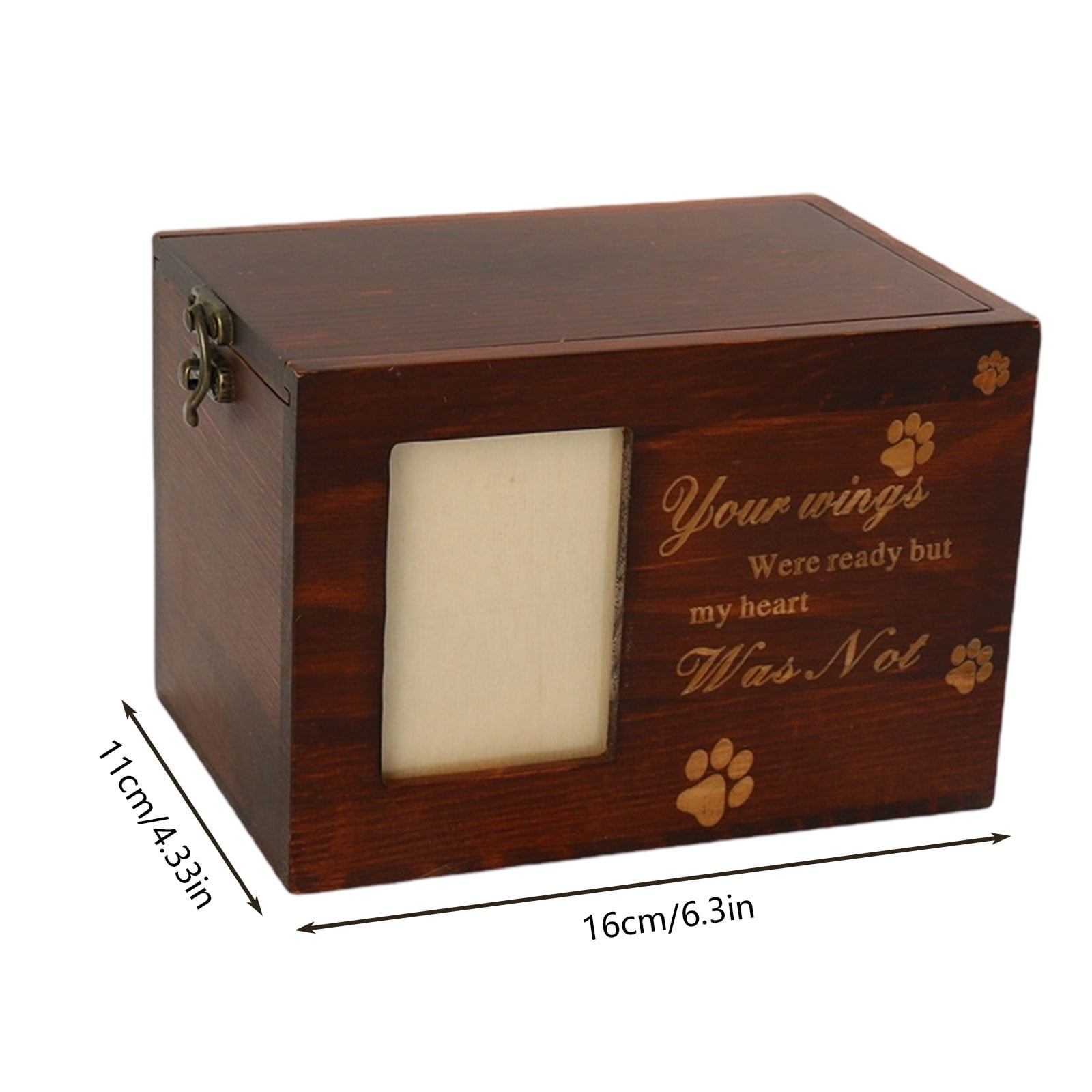 Wooden Pet Urn for Dog or Cat Ashes - Memorial Cremation Urn with Photo Frame, Keepsake Memory Box with Flannel Lining, Pet Sympathy Remembrance Gift