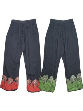 Mogul 2 Pc Womens Yoga Pant Embroidered Comfy Trouser Boho Rayon Palazzo Pants M