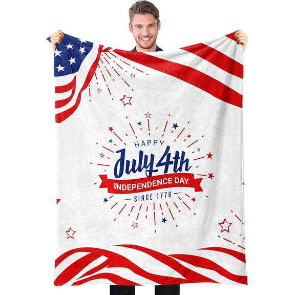 Happy July 4th Independence Day American Flag Pattern Soft Plush Fleece Throw Blanket for Couch Bed Travel