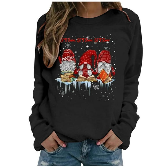 WILLBEST hoodies for women Christmas Casual Women's Crew Neck Hoodie with Snowflake Print and Long Sleeves crop hoodie