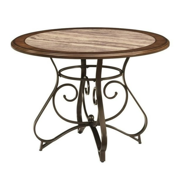 Ashley Hopstand Round Dining Table with Faux Marble Inset in Brown