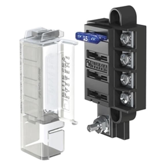 Blue Sea Systems  ST Blade Compact Fuse Blocks- 4 Circuits with Cover Blue Compact