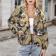 thumbnail image 3 of Jackets for Women Winter Coat Jackets Flannel Stand Collar Jacket(Golden Dragon on Blue Background,Size:S-4XL), 3 of 7