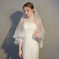 thumbnail image 6 of Xinwanna Women Double Layer Lace Bridal Veil with Anti-slip Comb Sequins Edge Tulle Veil Bride Hair Accessories (White,One Size), 6 of 13