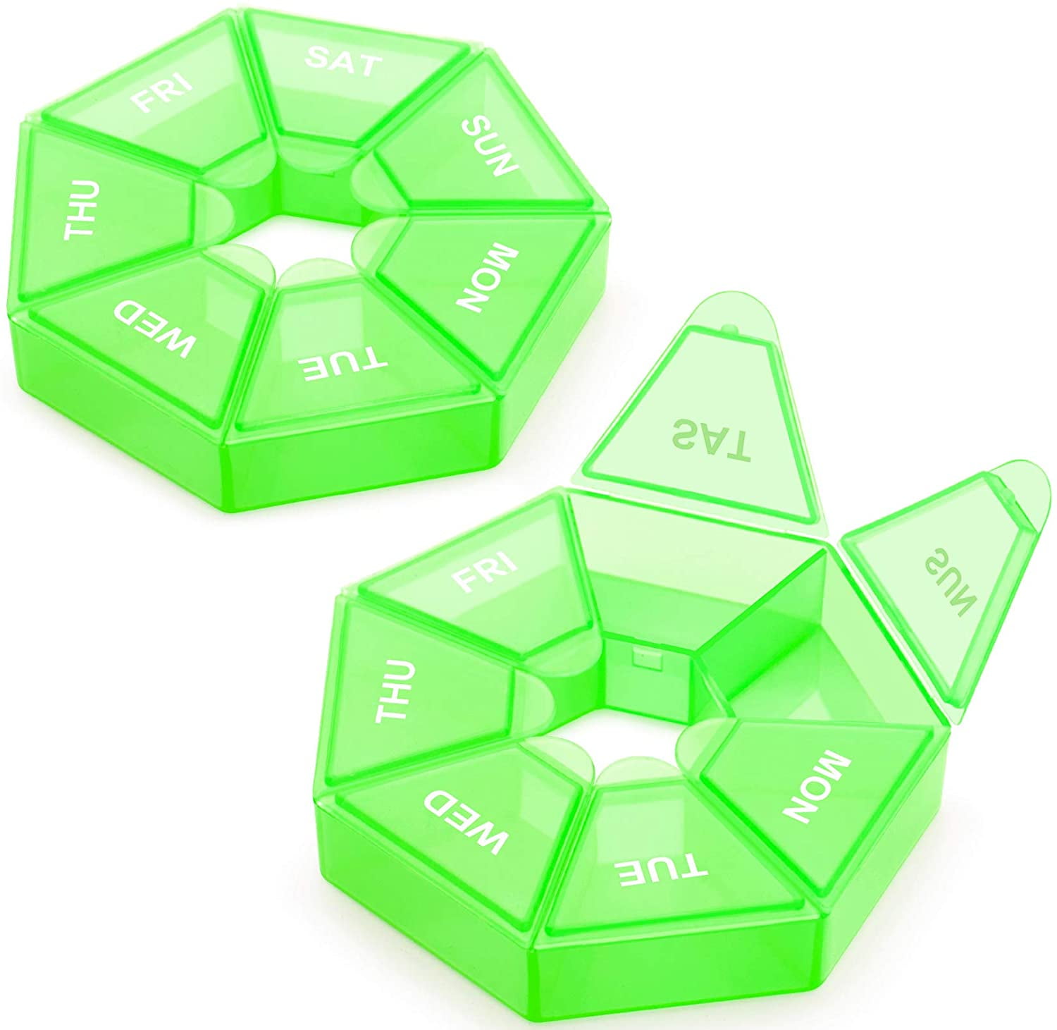 2 Pieces 7Sided Portable Pill Holder Box Weekly Pill Organizer