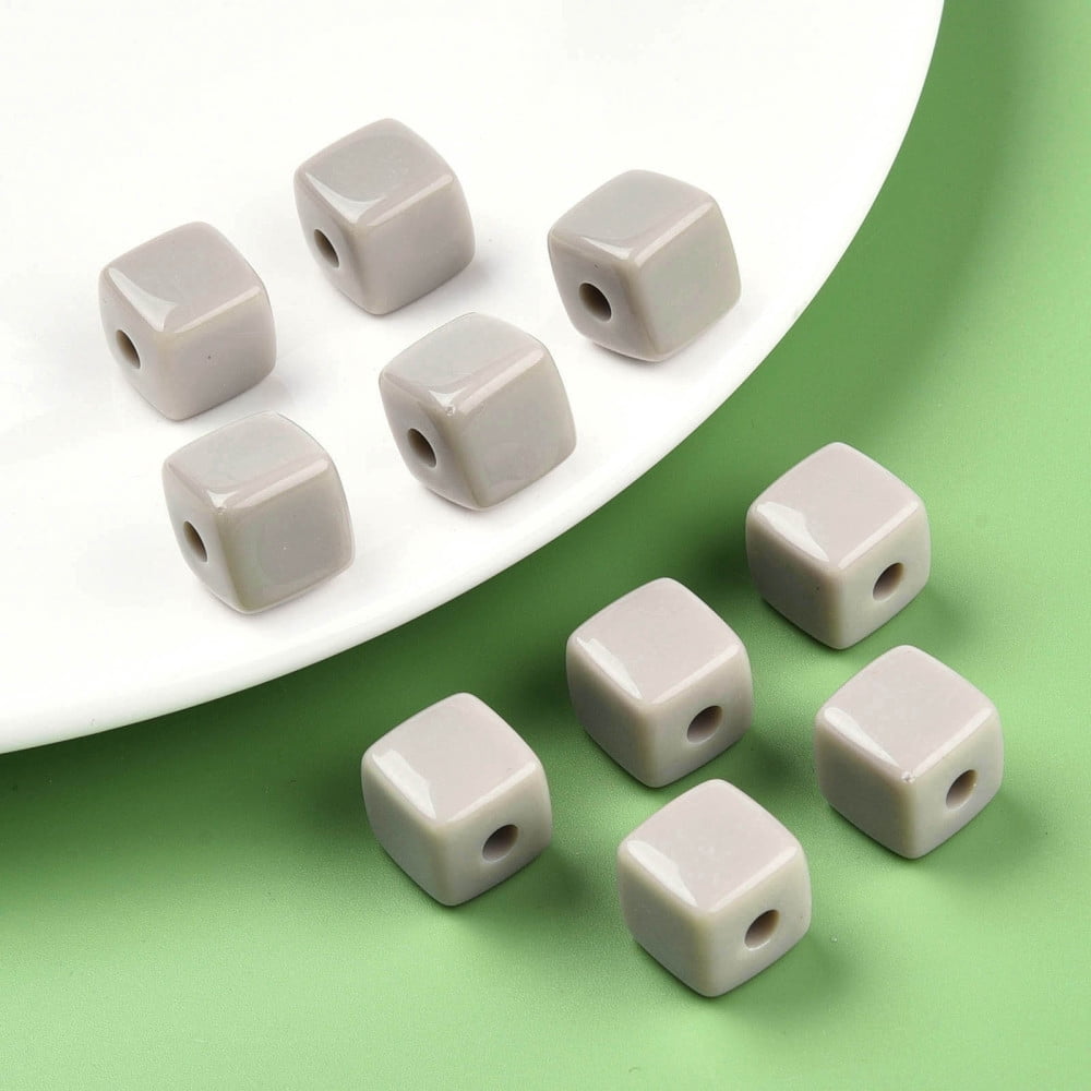 Opaque Acrylic Beads Cube Dark Gray 12.5x12.5x12.5mm Hole: 3.5mm about 263pcs/500g