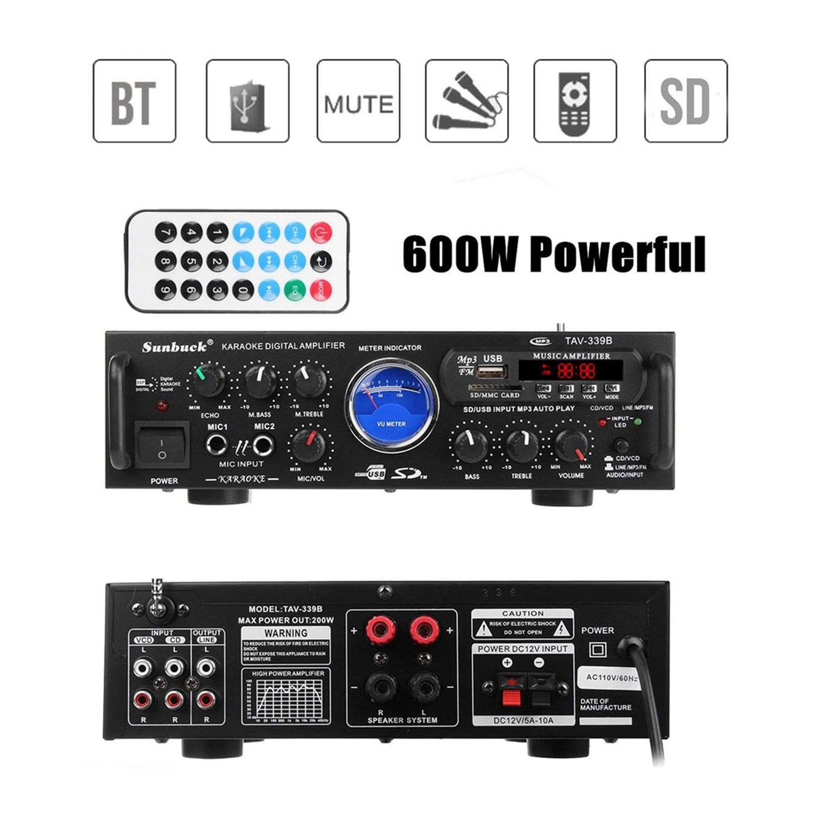 600W Bluetooth Power Stereo Amplifier HIFI VU Meter FM 2CH USB SD Karaoke Home Amplifiers Theater Digital Amp Car Audio
--------
,Loud Volume