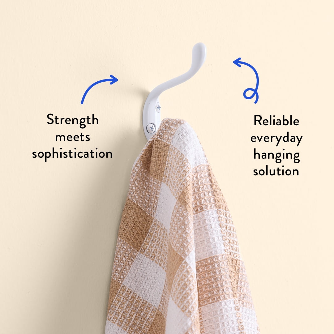 Mainstays, Double Hook White Metal Hook for Hanging Towels and Coats, 10 lbs Capacity, 1 ct