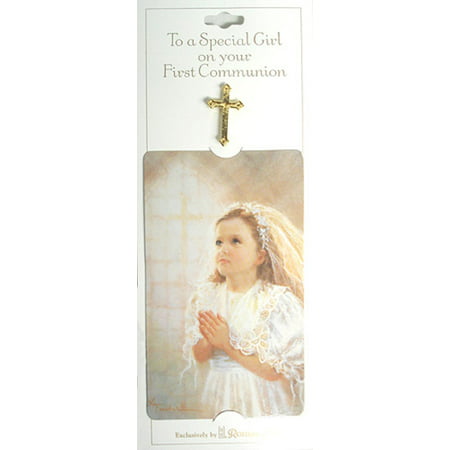 Club Pack of 24 First Communion Girl Cross Pins With Prayer Card #40109